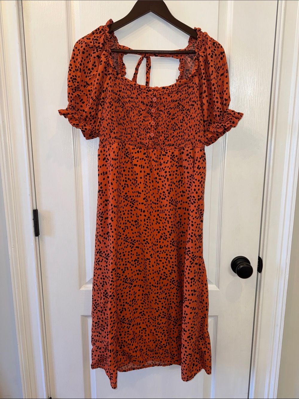 beachlunchlounge Rust Midi Dress with Black Dot Print